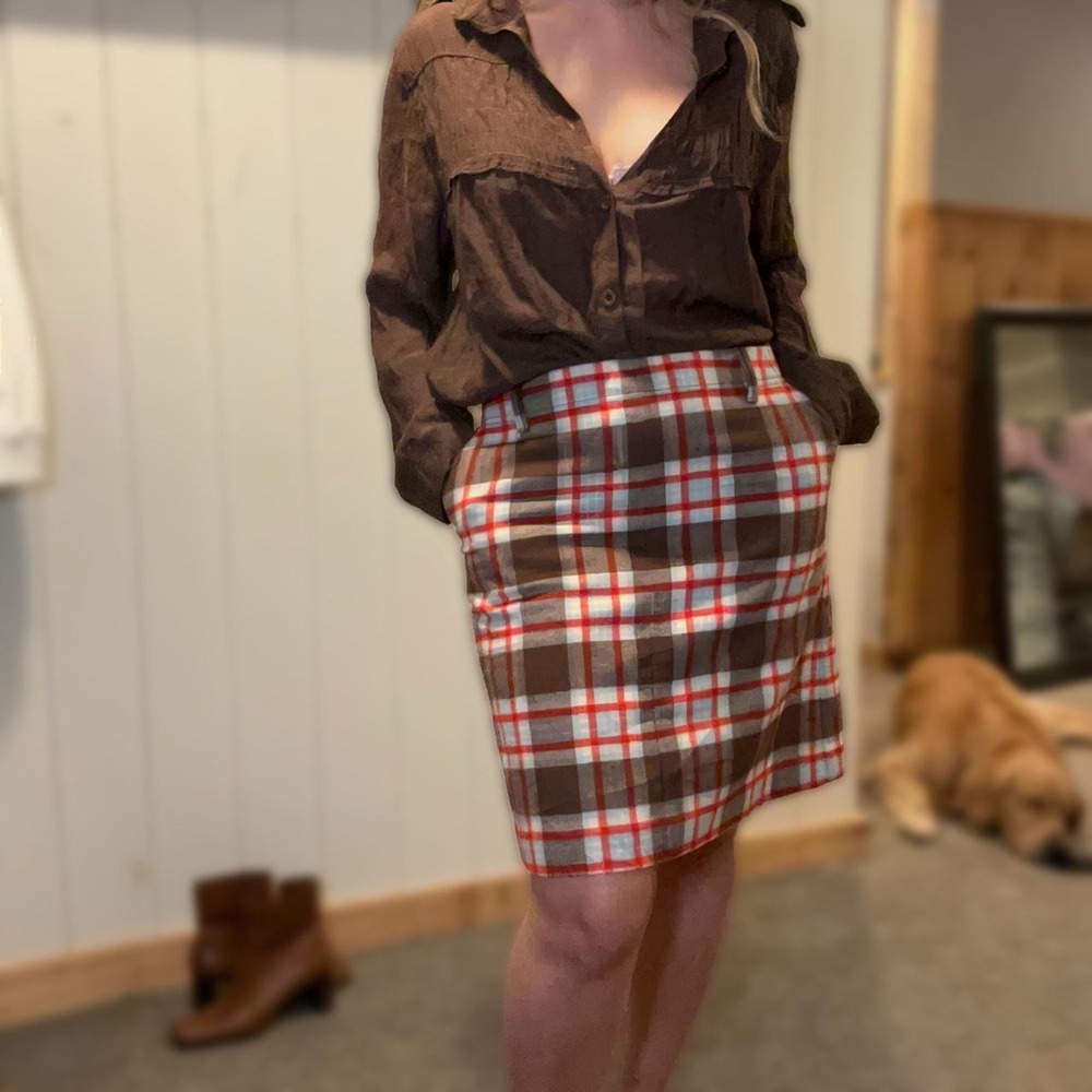 Vintage Eddie Bauer heritage plaid skirt wool mohair and cashmere blend